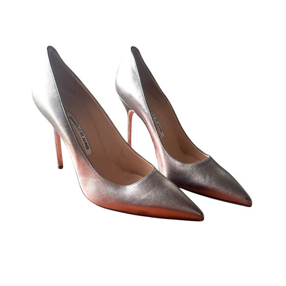 MANOLO BLAHNIK Silver Chrome Classic Heel Sz 40 - Picture 3 of 8